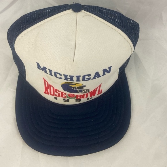 Vintage 1990 USC Michigan Wolverines Rose Bowl Hat  Snapback Cap Mesh Trucker - Picture 2 of 11